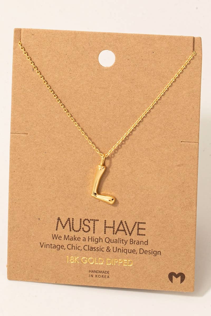 Bubble Letter initial Necklace,gold dipped : R
