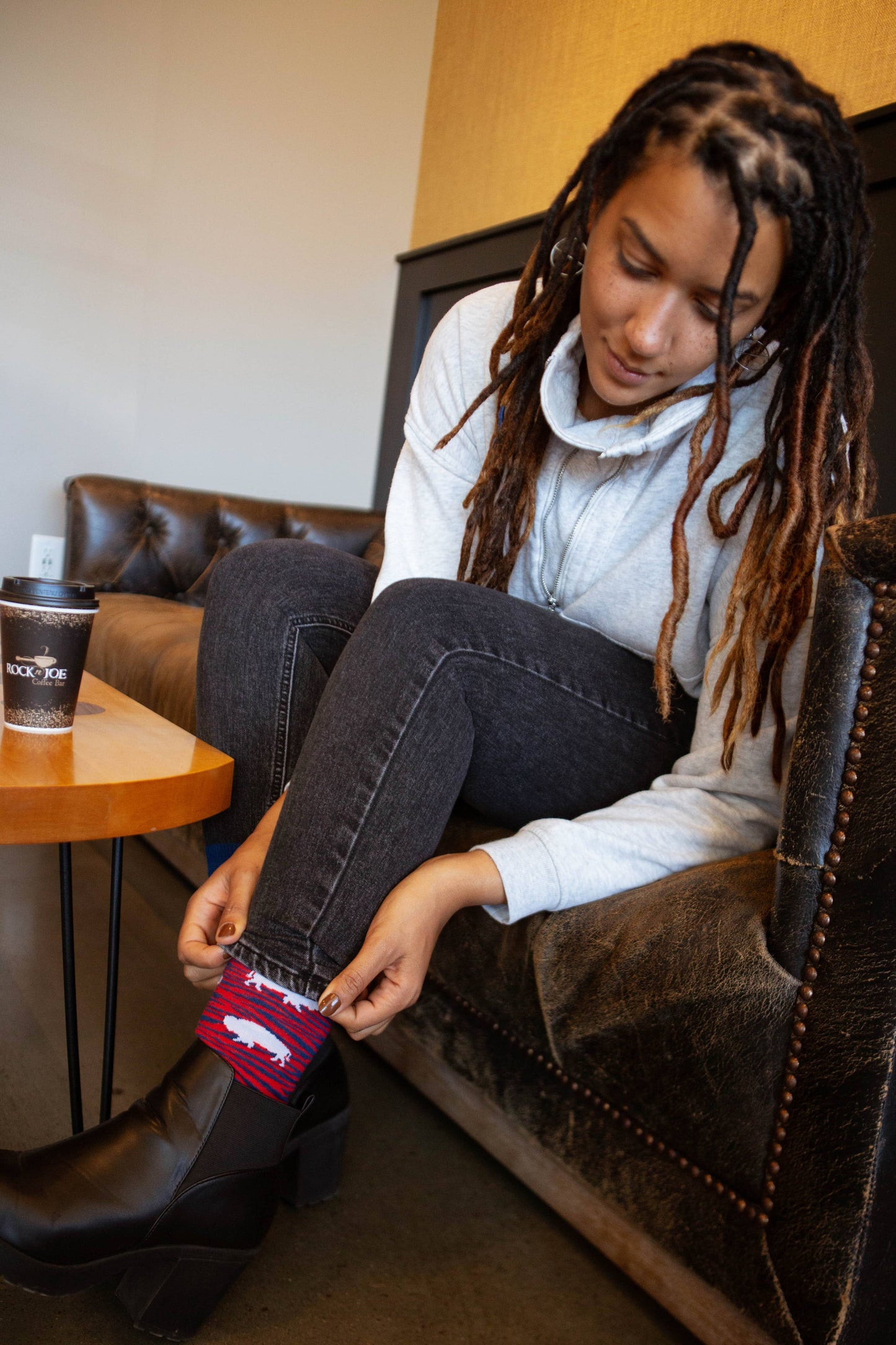 Red And Blue Zebra Buffalo Socks: Large