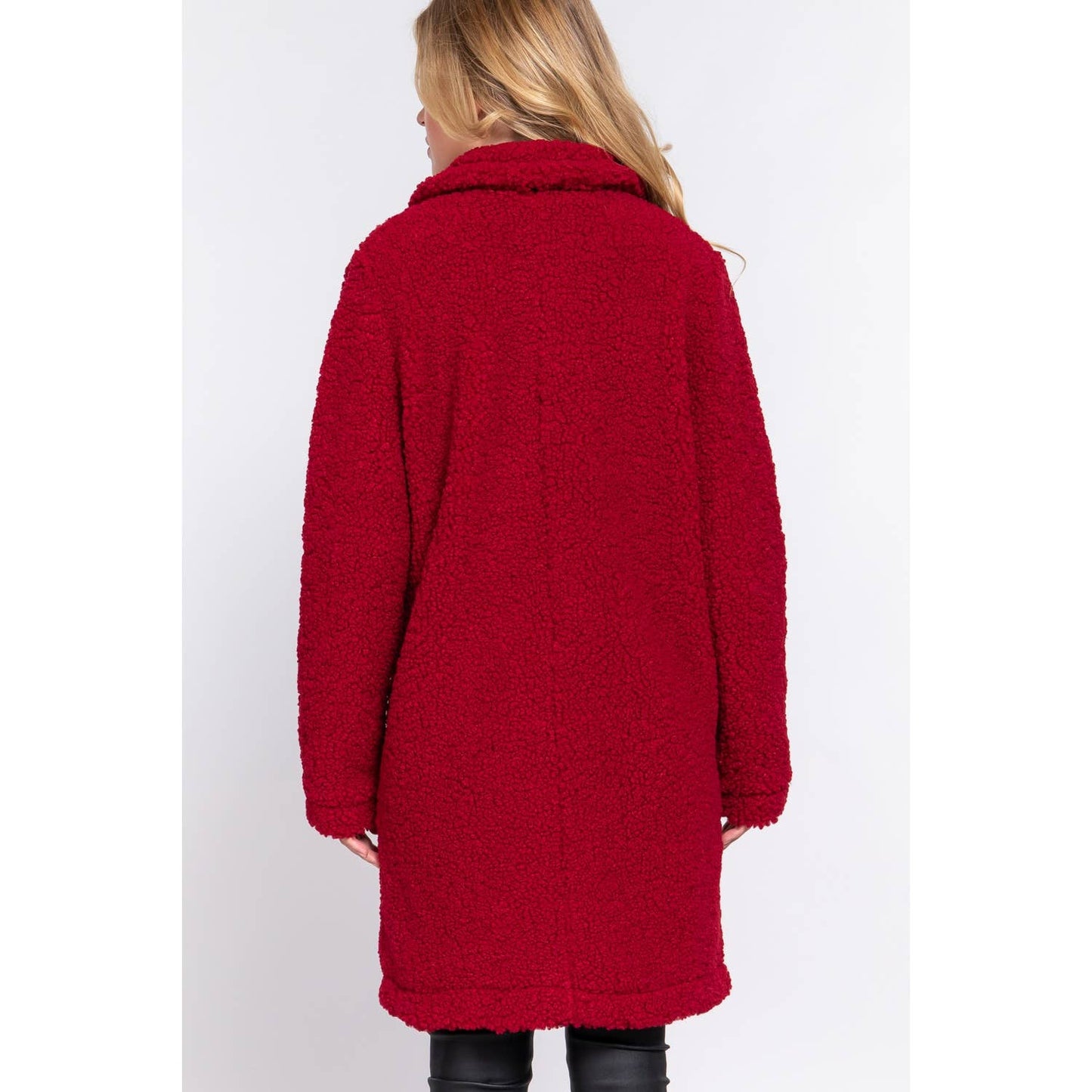 DOUBLE BREASTED FAUX FUR TEDDY COAT: GRY-CHARCOAL / M