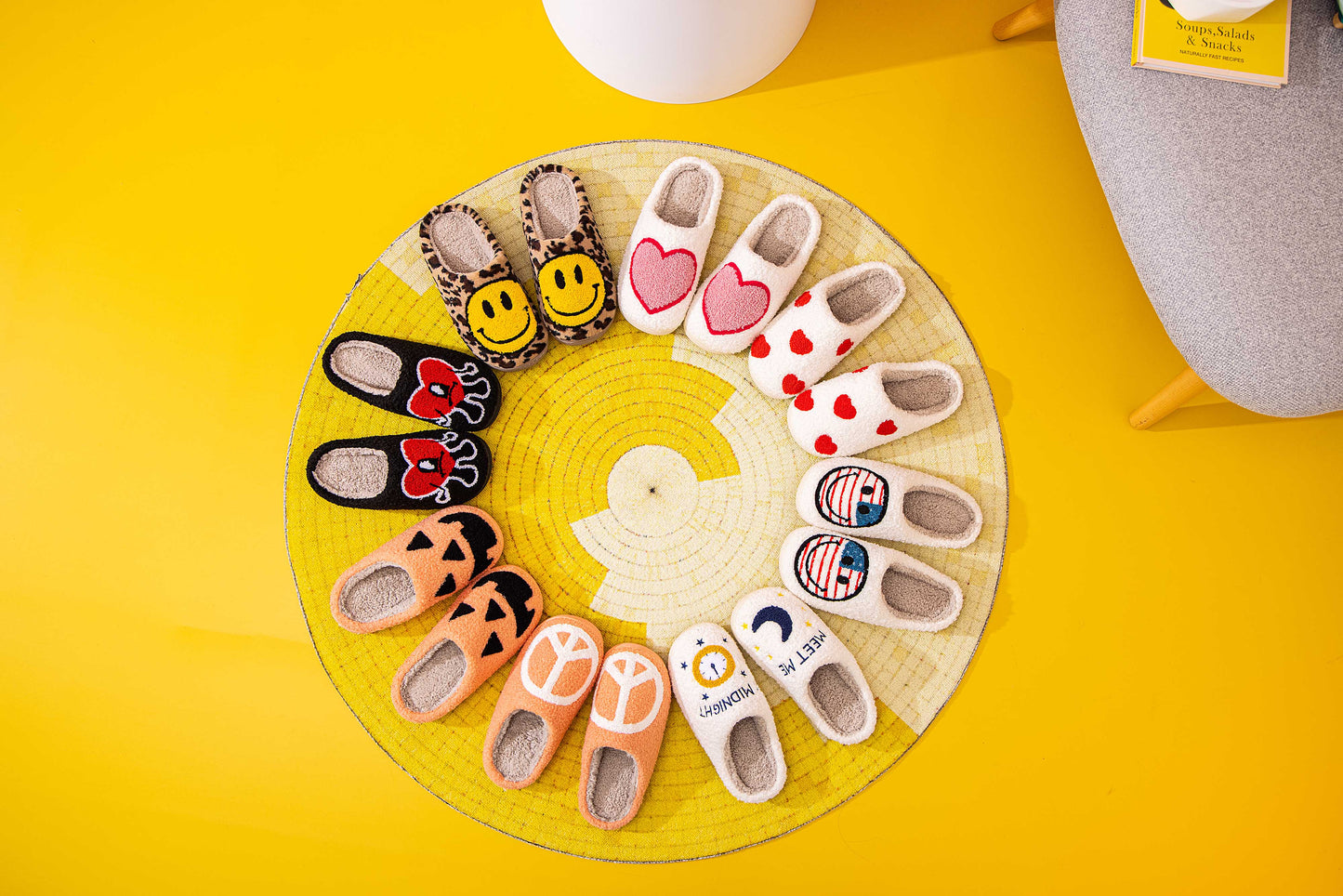 Multiple Style Heart Illustrated Plush Fur Slip on Slippers: Heart Dot / 39-40