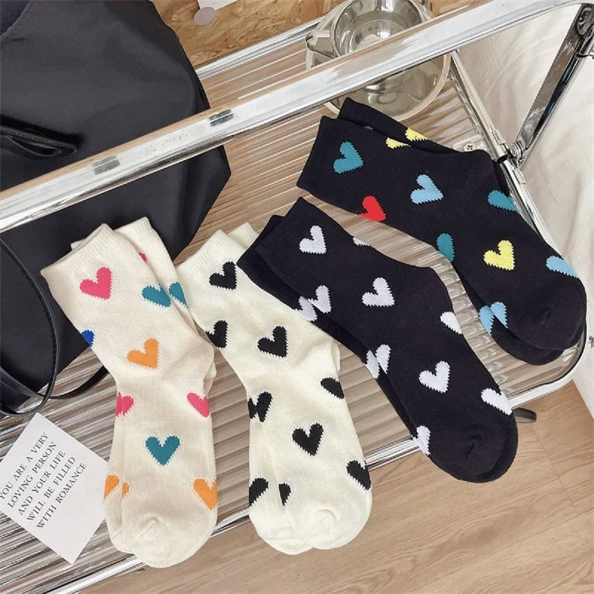 ,.VALENTINE HEART CASUAL 100% Cotton SOCKS: OS / WHITE-164445