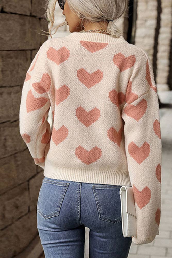 Heart Pattern Pink Knitting Pullover Sweater BFZY163: Pink / L