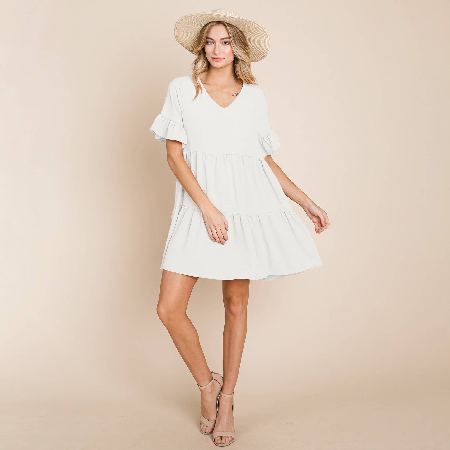 Layered Pleated Flutter Ruffle Sleeve Tiered Dress: Black / Medium 8-10