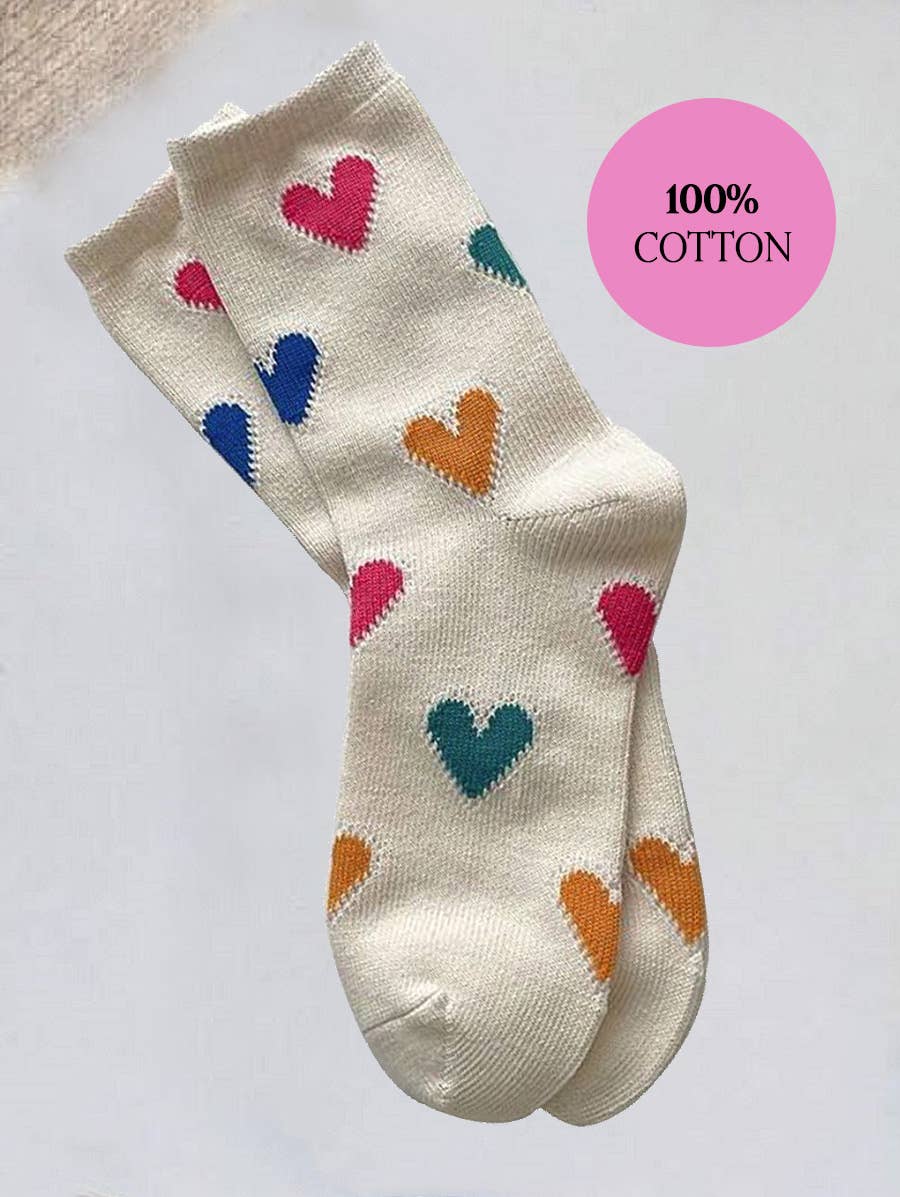 ,.VALENTINE HEART CASUAL 100% Cotton SOCKS: OS / WHITE-164445