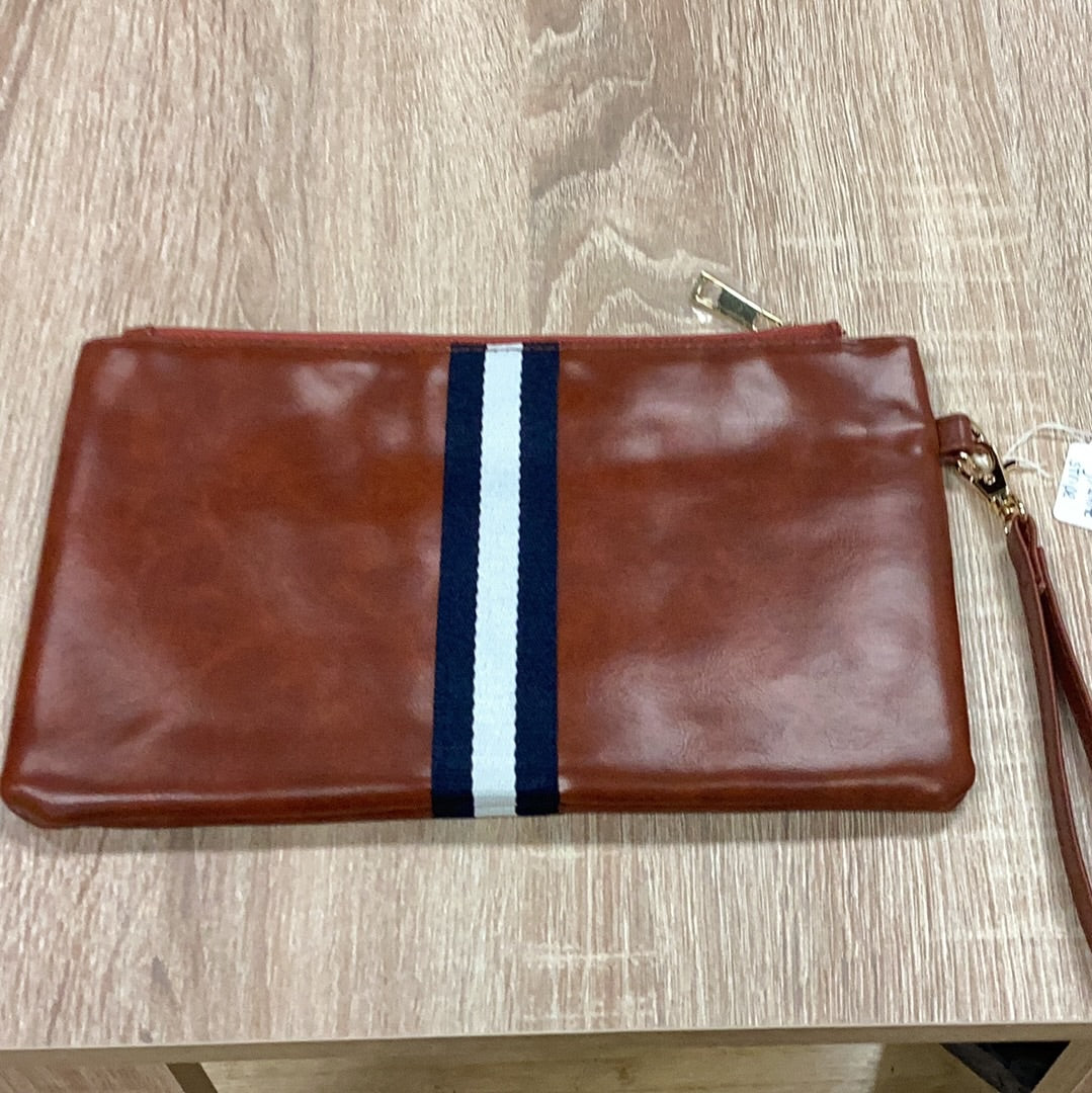 Funky monkey strip clutch- brown with navy and white strip