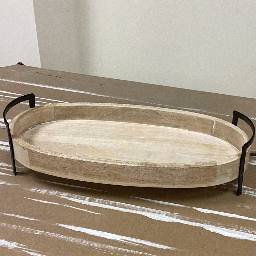 18” mango wood tray with iron handles