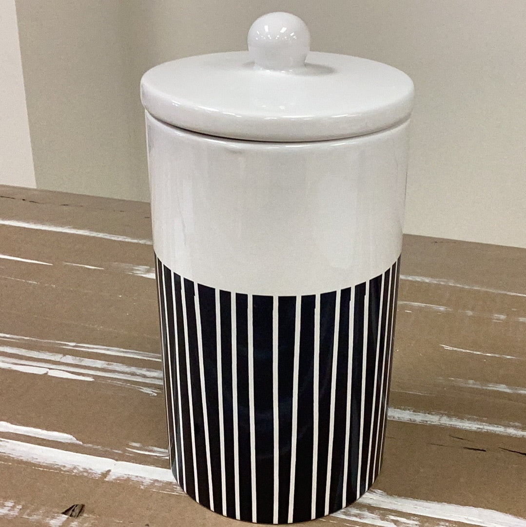 9.5” white blue stripe canister