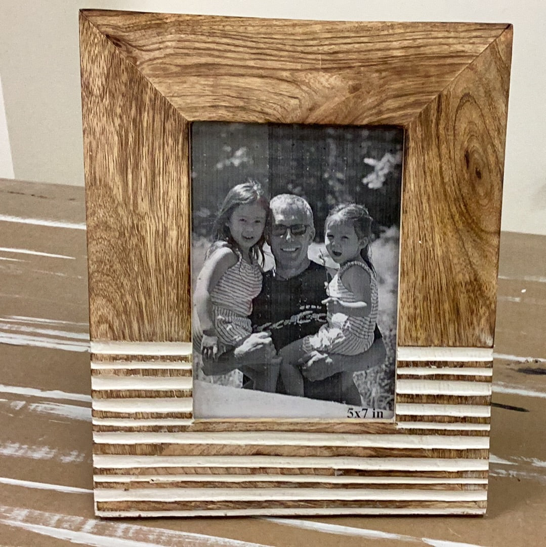 5x7 mango wood frame with carved stripes