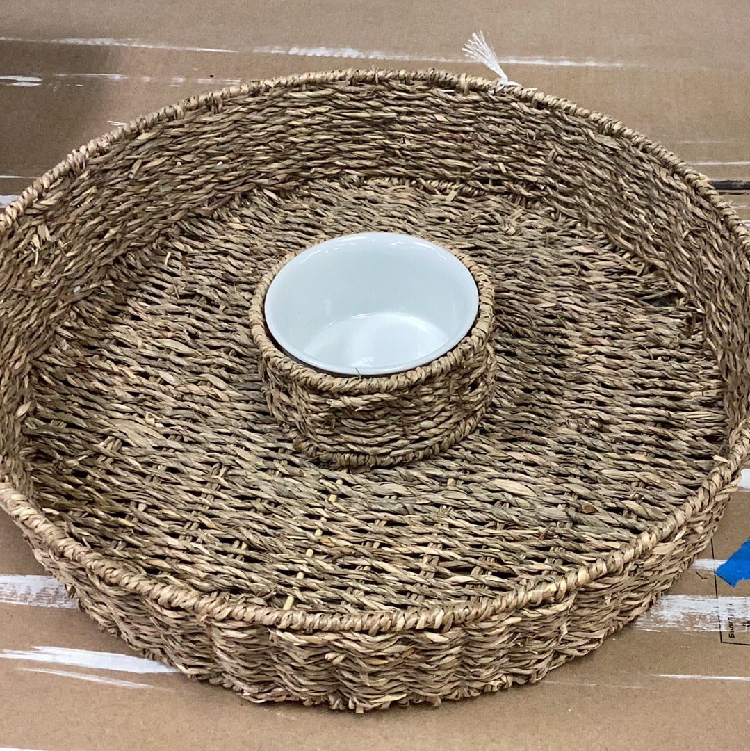 Chip and dip basket set with ceramic bowl