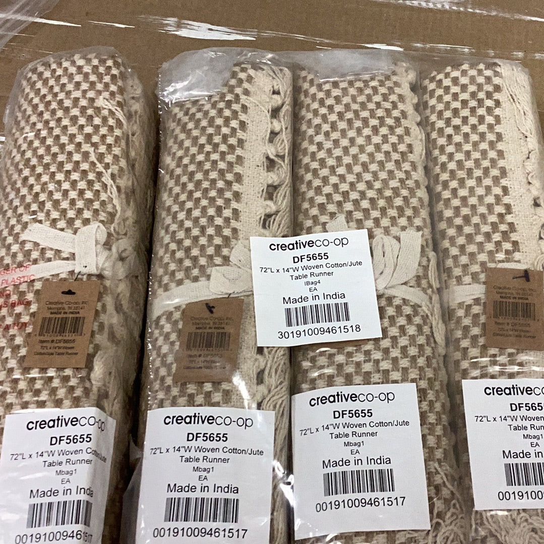 Woven jute and cotton table runner with fringe