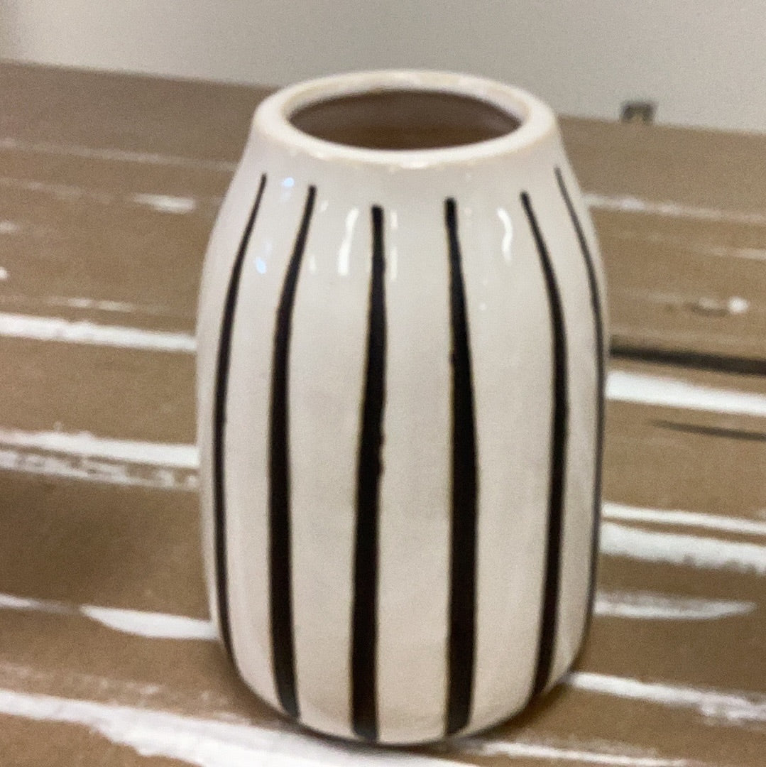 6.1” white vase w/ black stripes