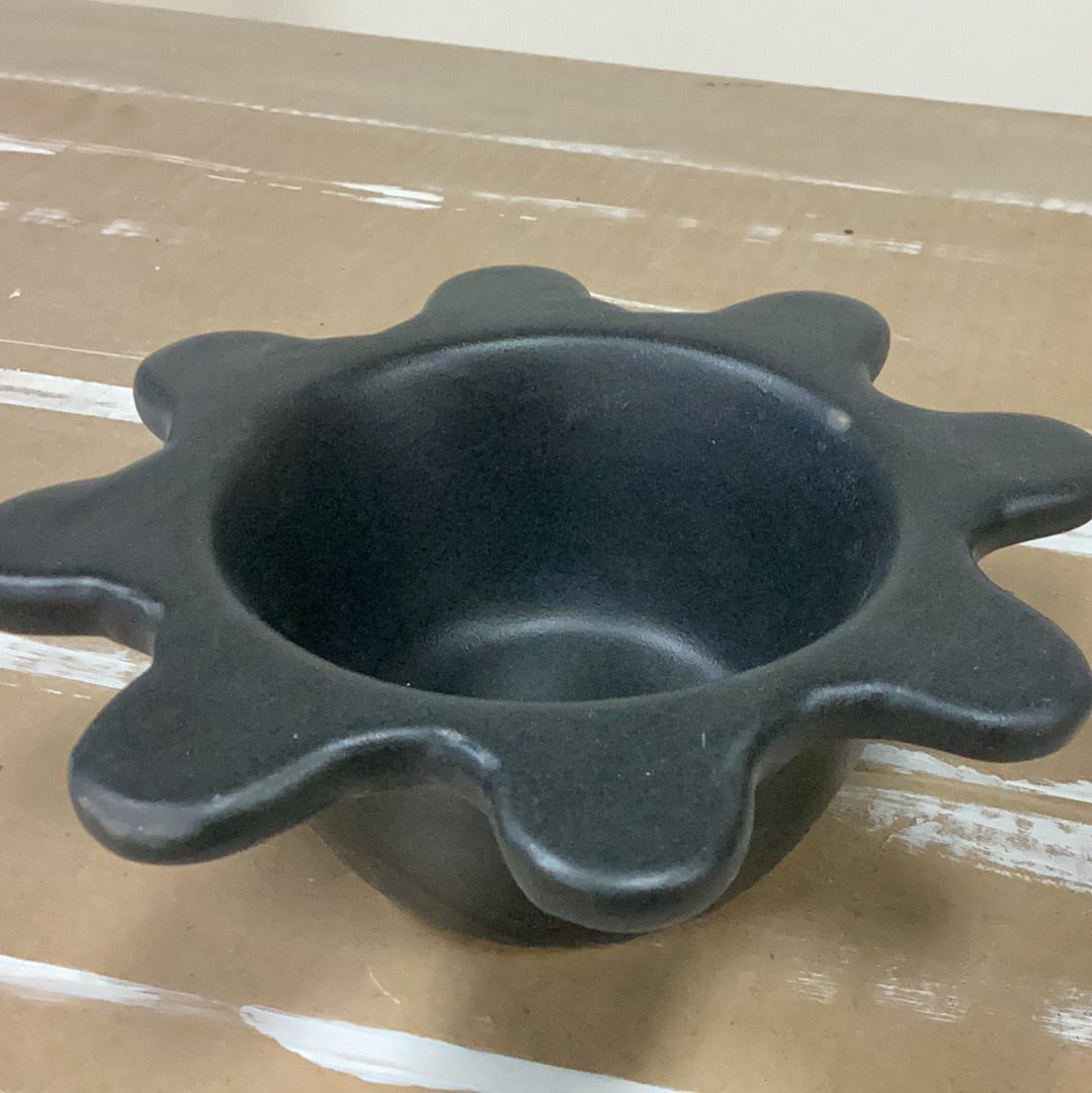 Stoneware abstract bowl, matte black