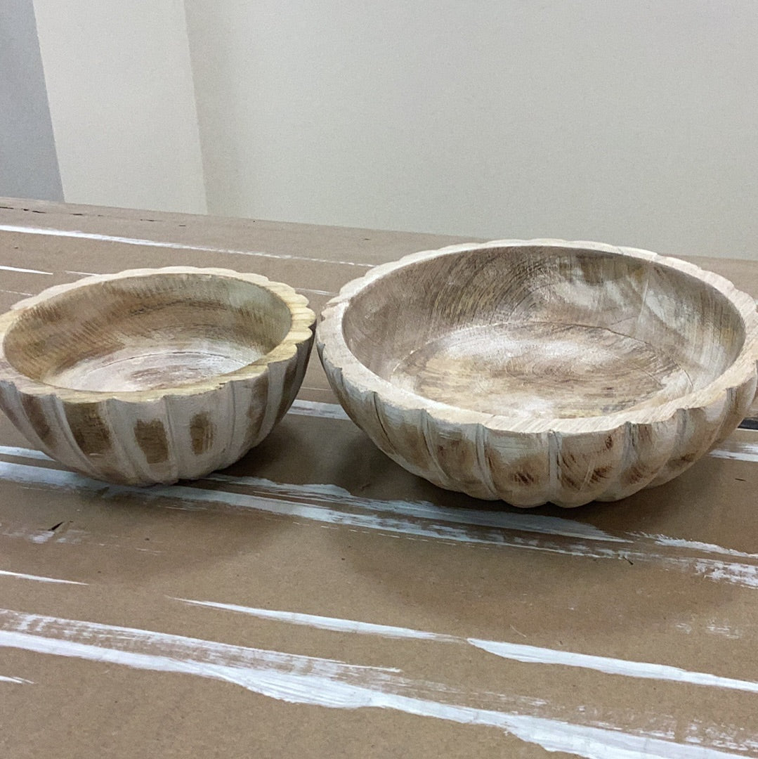 Striped carved wood bowl