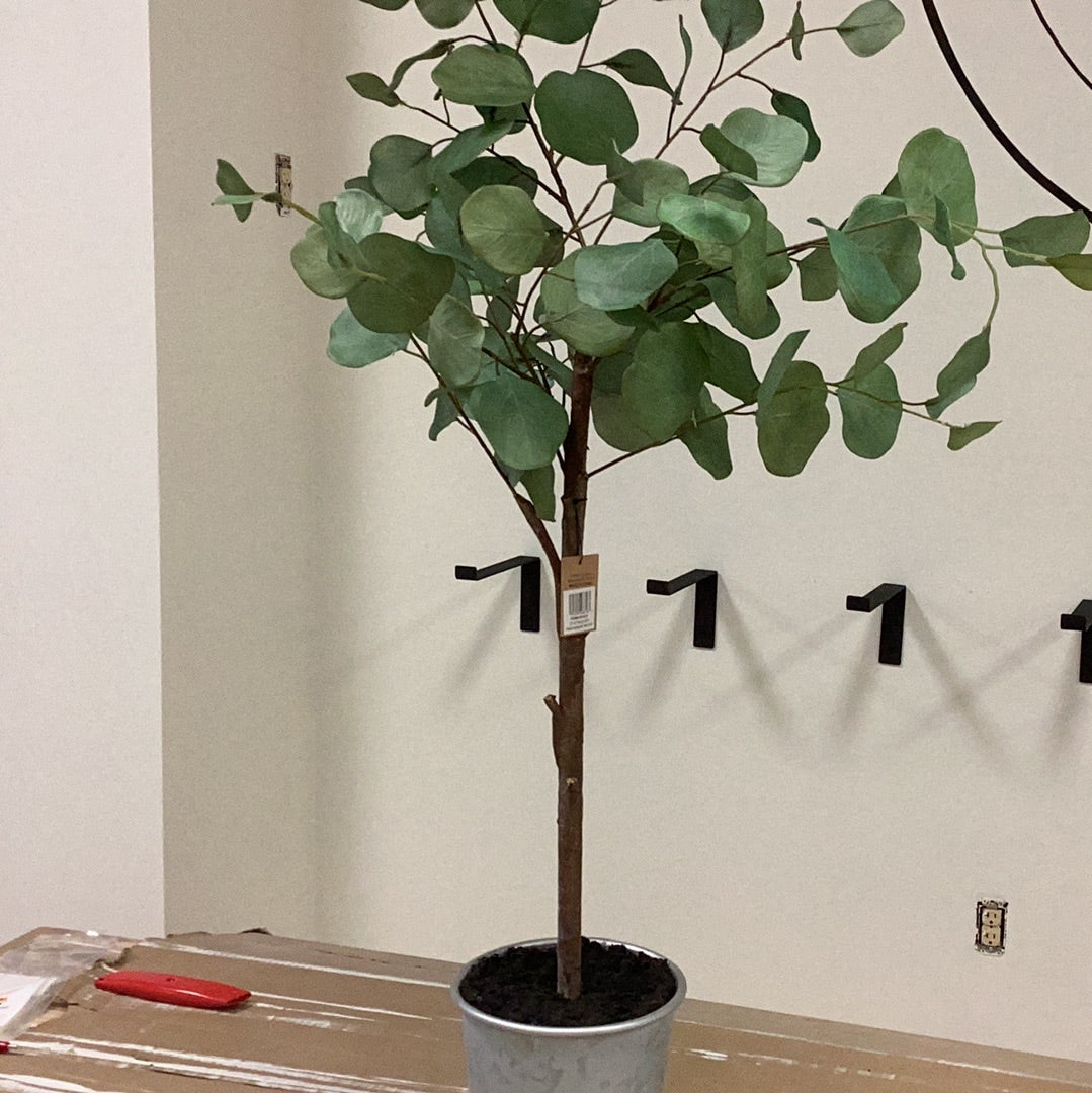 Faux eucalyptus tree in pot