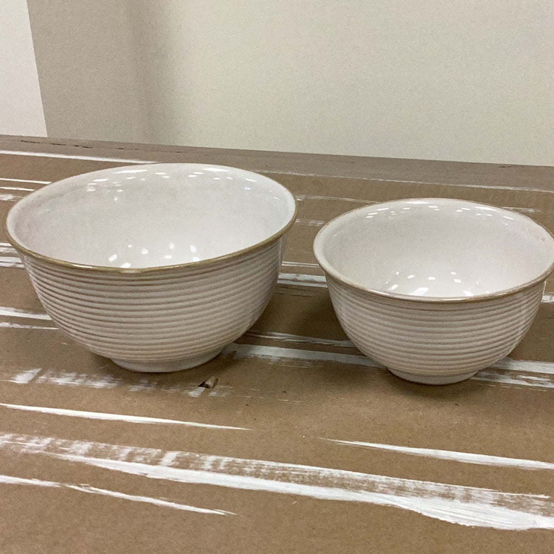 S/2 white stripe bowls