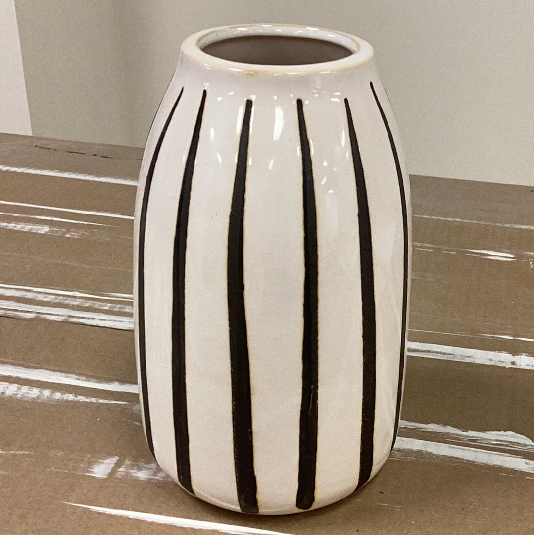 8.27” white vase with black stripes