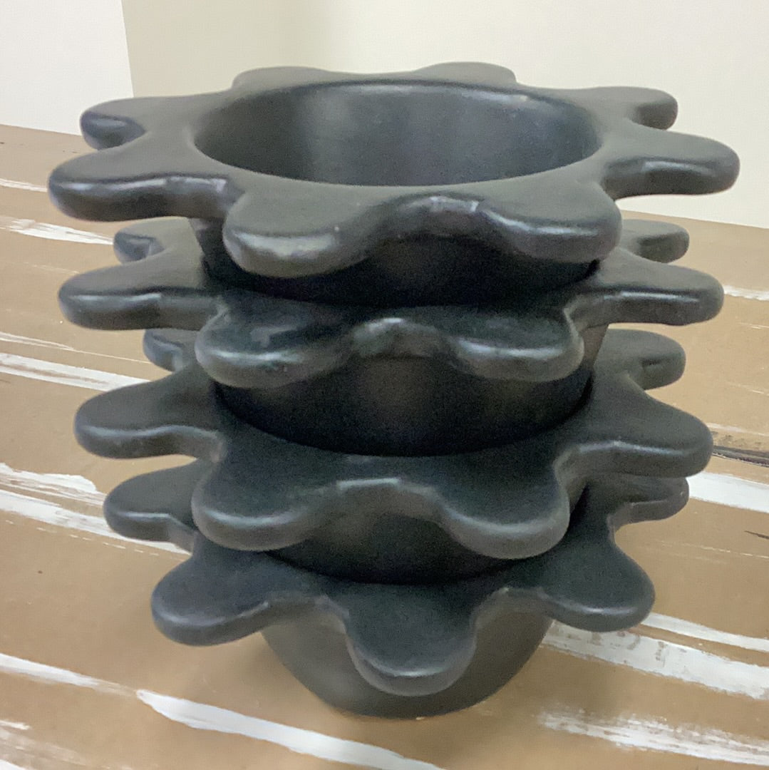 Stoneware abstract bowl, matte black