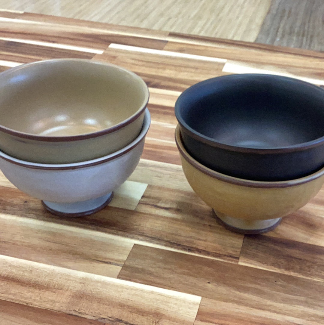 Stoneware footed bowl, reactive glaze