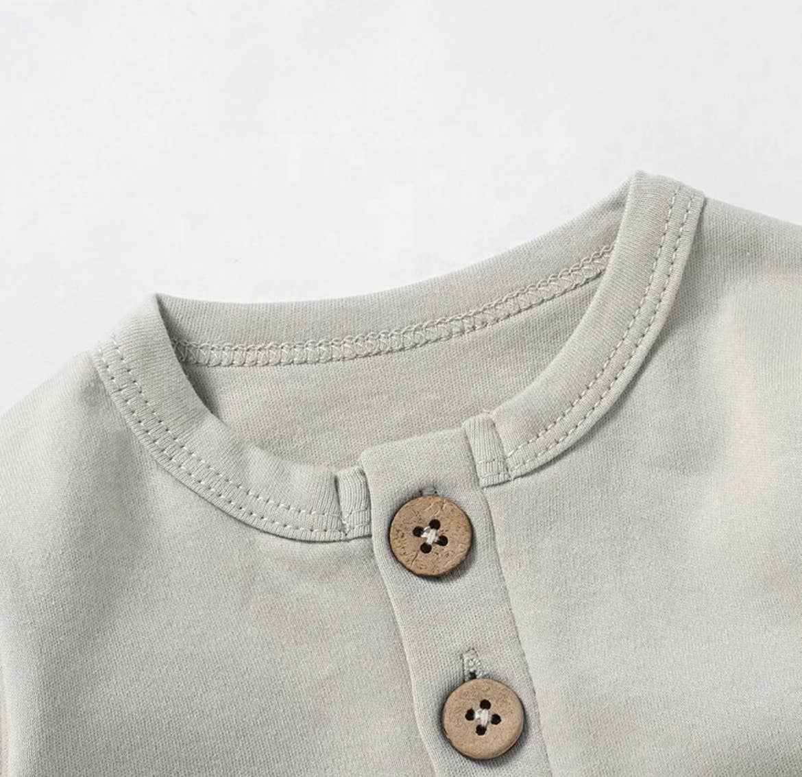 Organic Cotton Button Baby Romper…sand…6-12 month