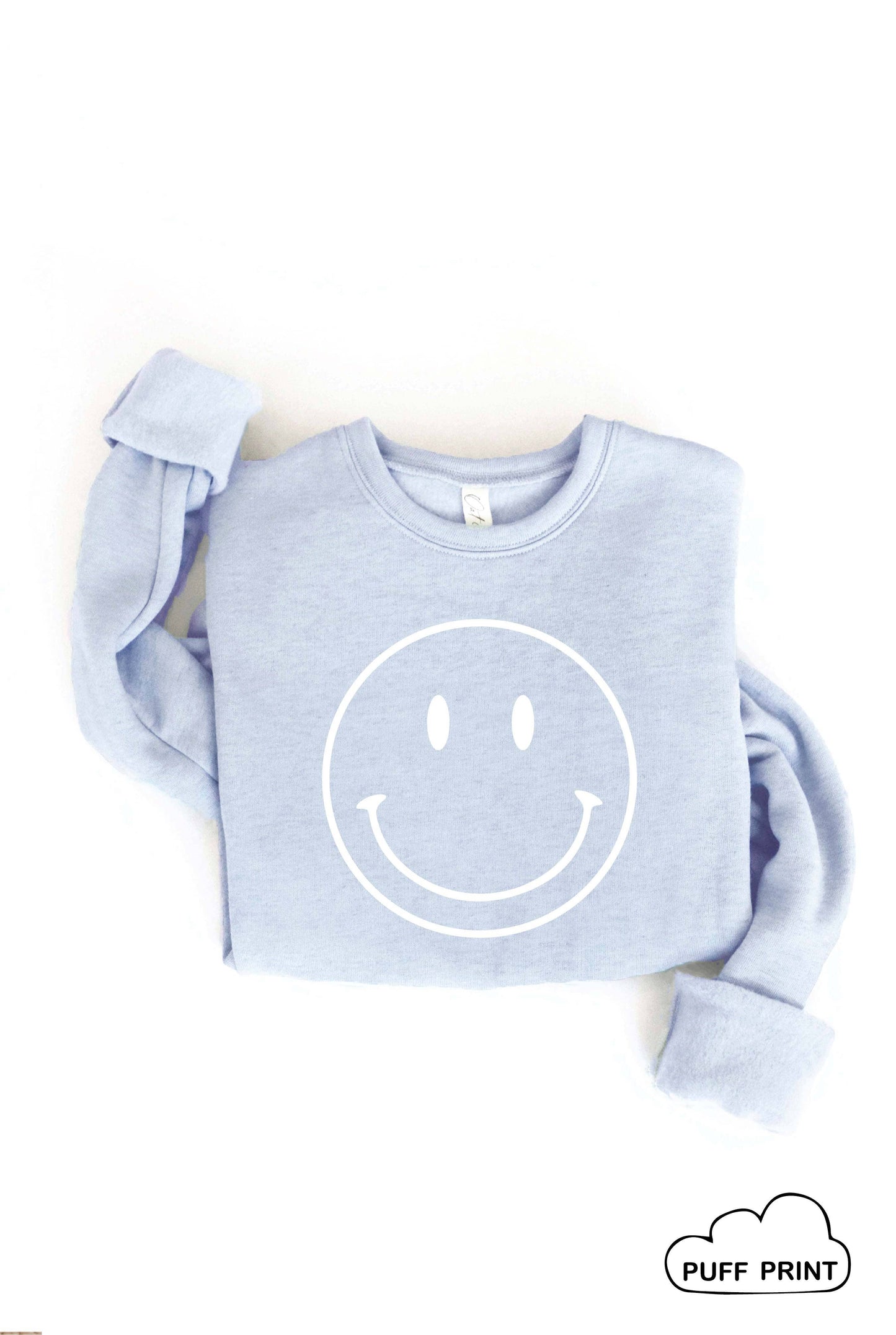 SMILEY FACE Puff Print Graphic Sweatshirt: XL / LIGHT BLUE