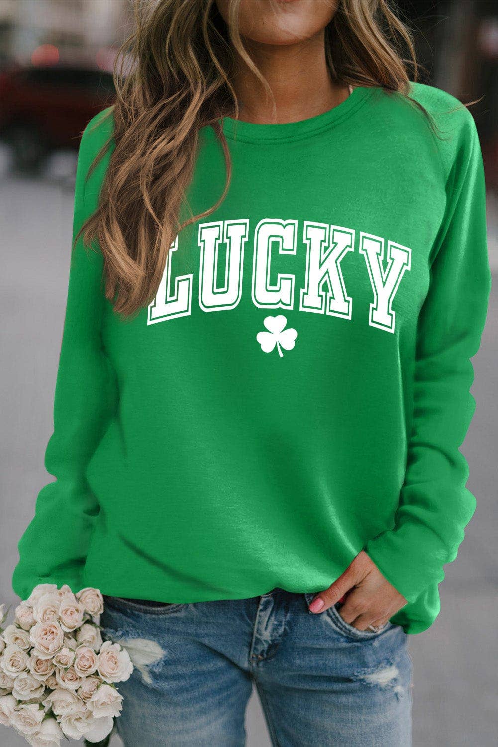 St Patricks Lucky Graphic Sweatshirt: L / Green