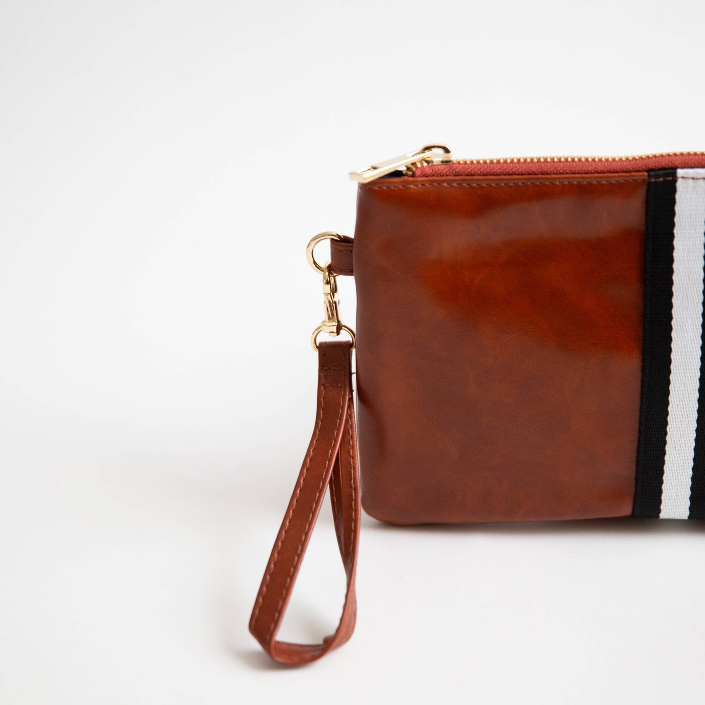 **Clearance*Preppy Stripe Zipper Clutch - Black/White Stripe