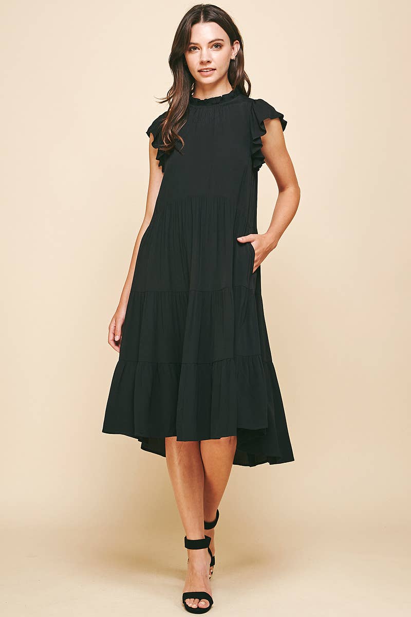 TIERED MIDI DRESS - BLACK…medium