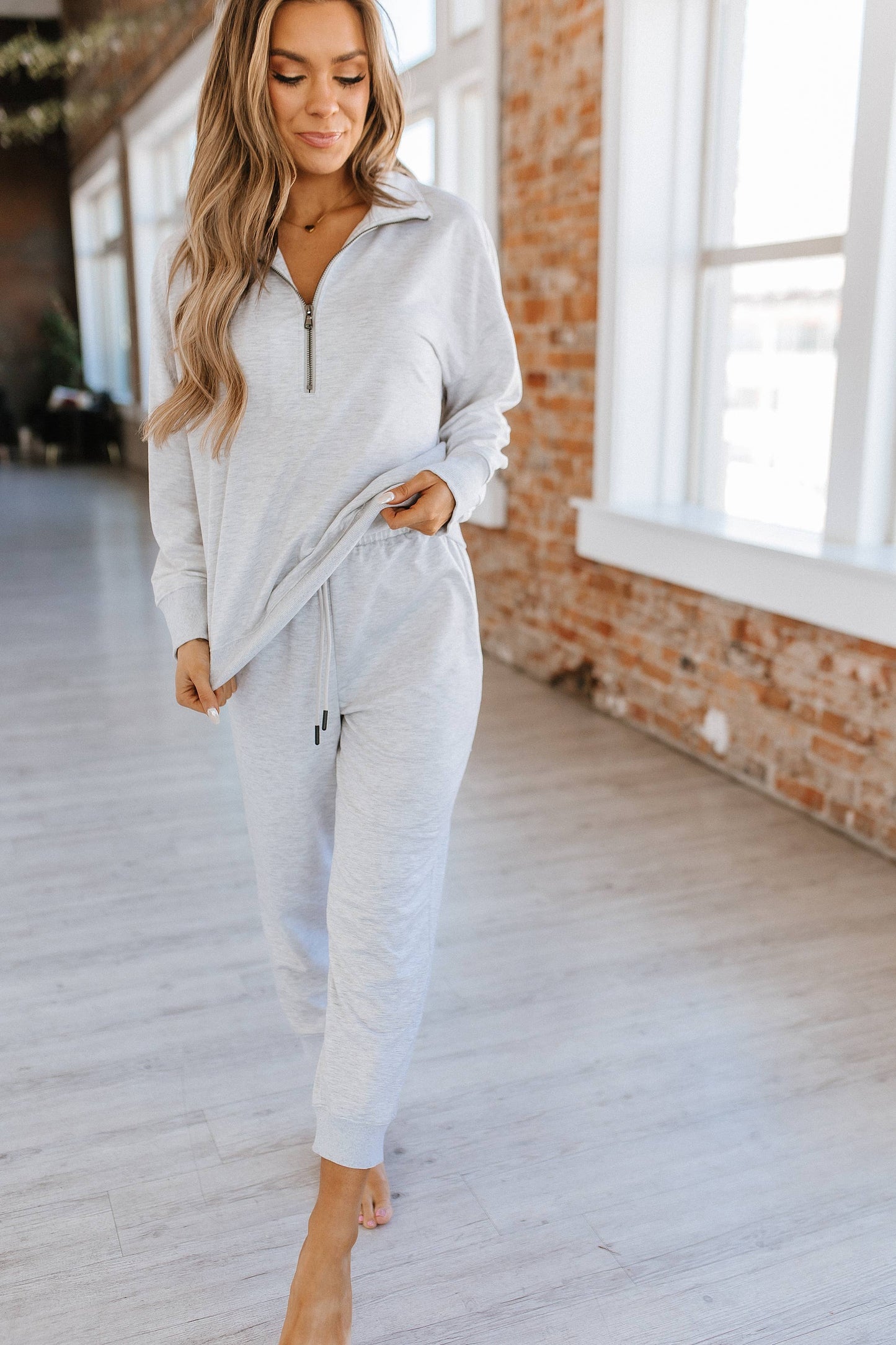 Alison Half Zip Loungewear Set: L / Gray