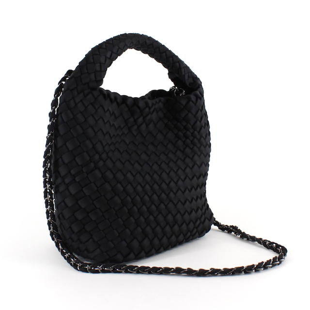 P23093 Small Nylon Woven Hobo Crossbody Bag w/Cosmetic Pouch: 01 Black