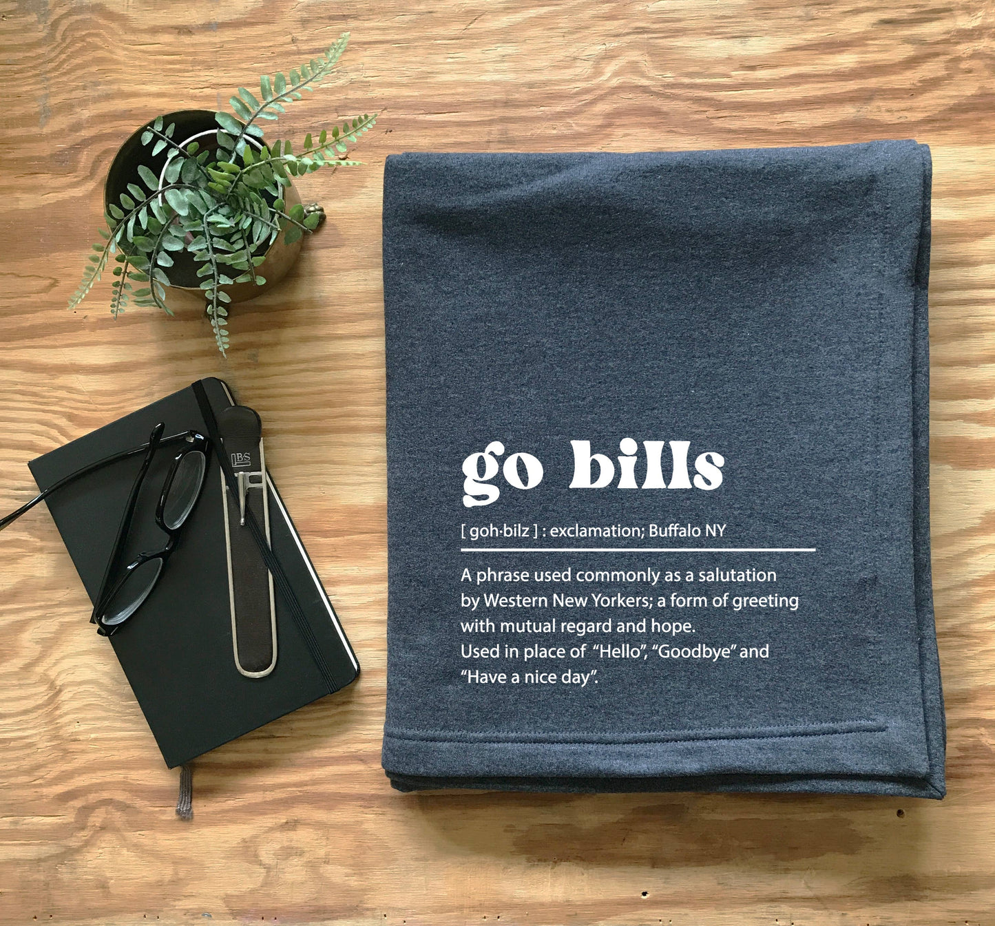 Buffalo Bills Throw Blanket - Go Bills Stadium Blanket: Charcoal