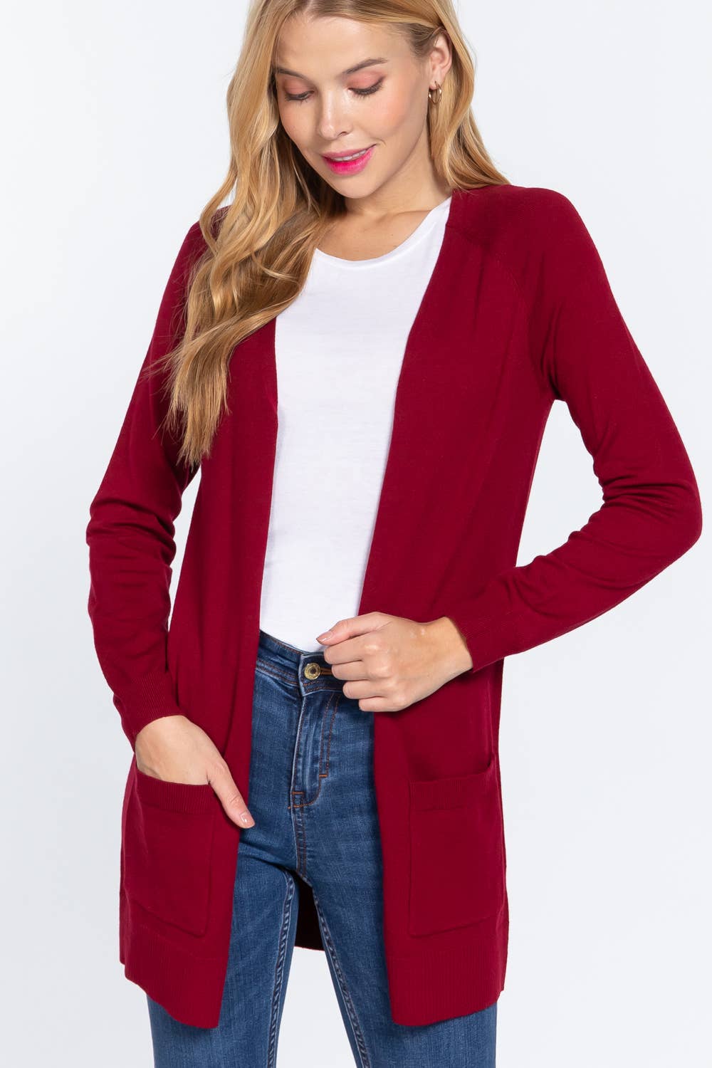 , SI-21342 RAGLAN SLV OPEN SWEATER CARDIGAN: BRG-wine-121403 / L