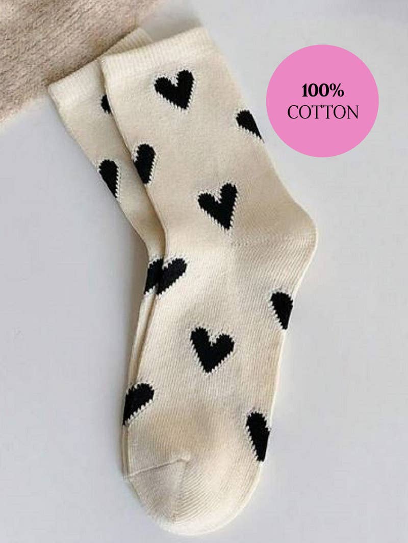 ,.VALENTINE HEART CASUAL 100% Cotton SOCKS: OS / WHITE-164445
