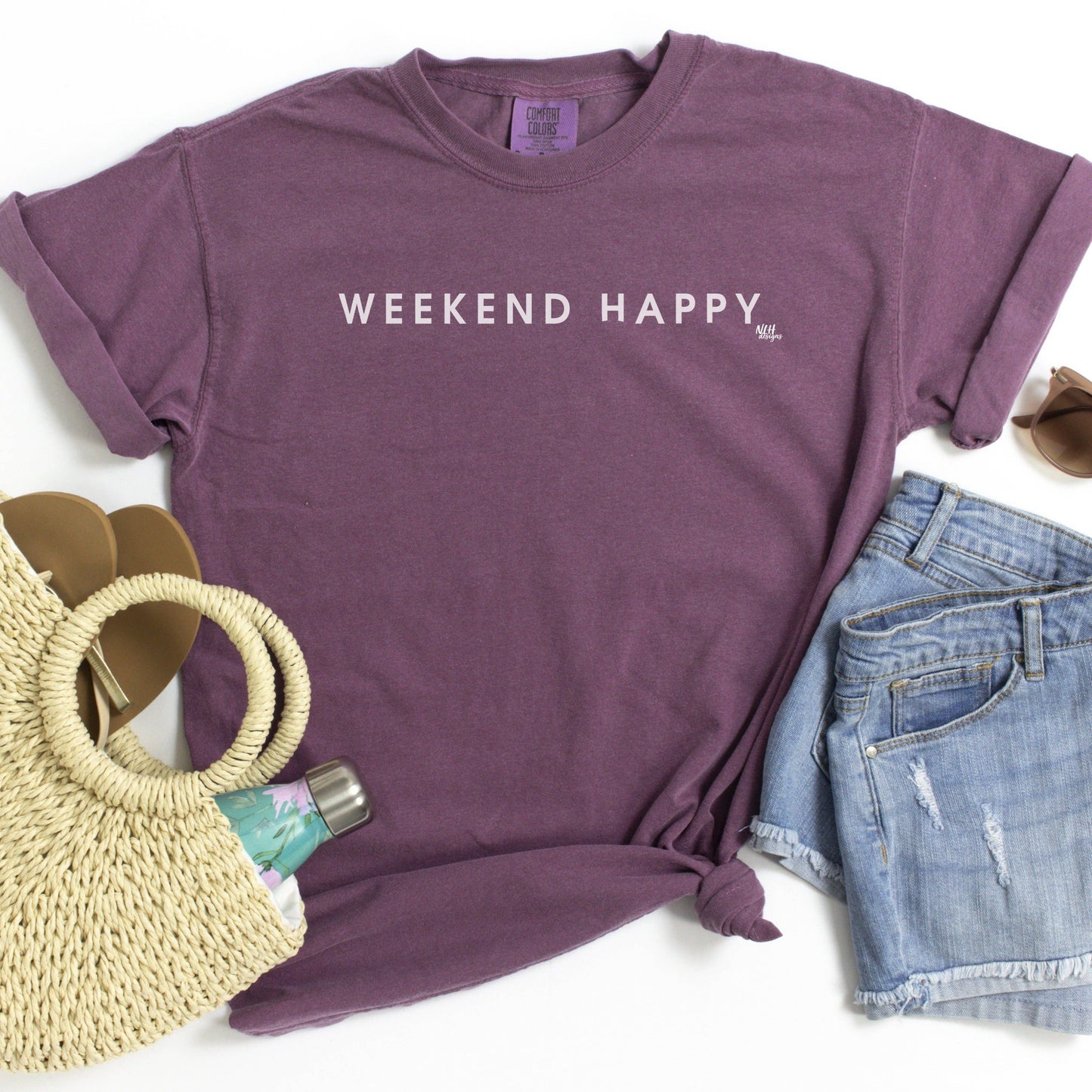 Weekend Happy Comfort Colors Graphic Tee: Medium