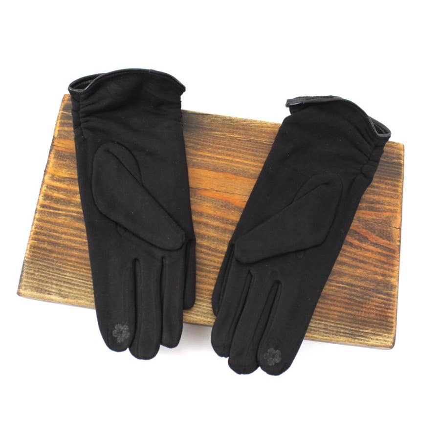 Rouched Suede-Like Gloves: Black