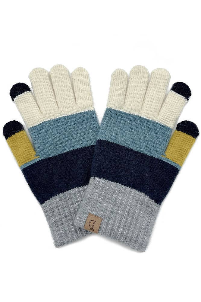 Color Block Knit Touch Gloves: Ivory