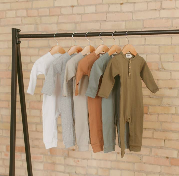 Organic Cotton Button Baby Romper…olive…6-12 month