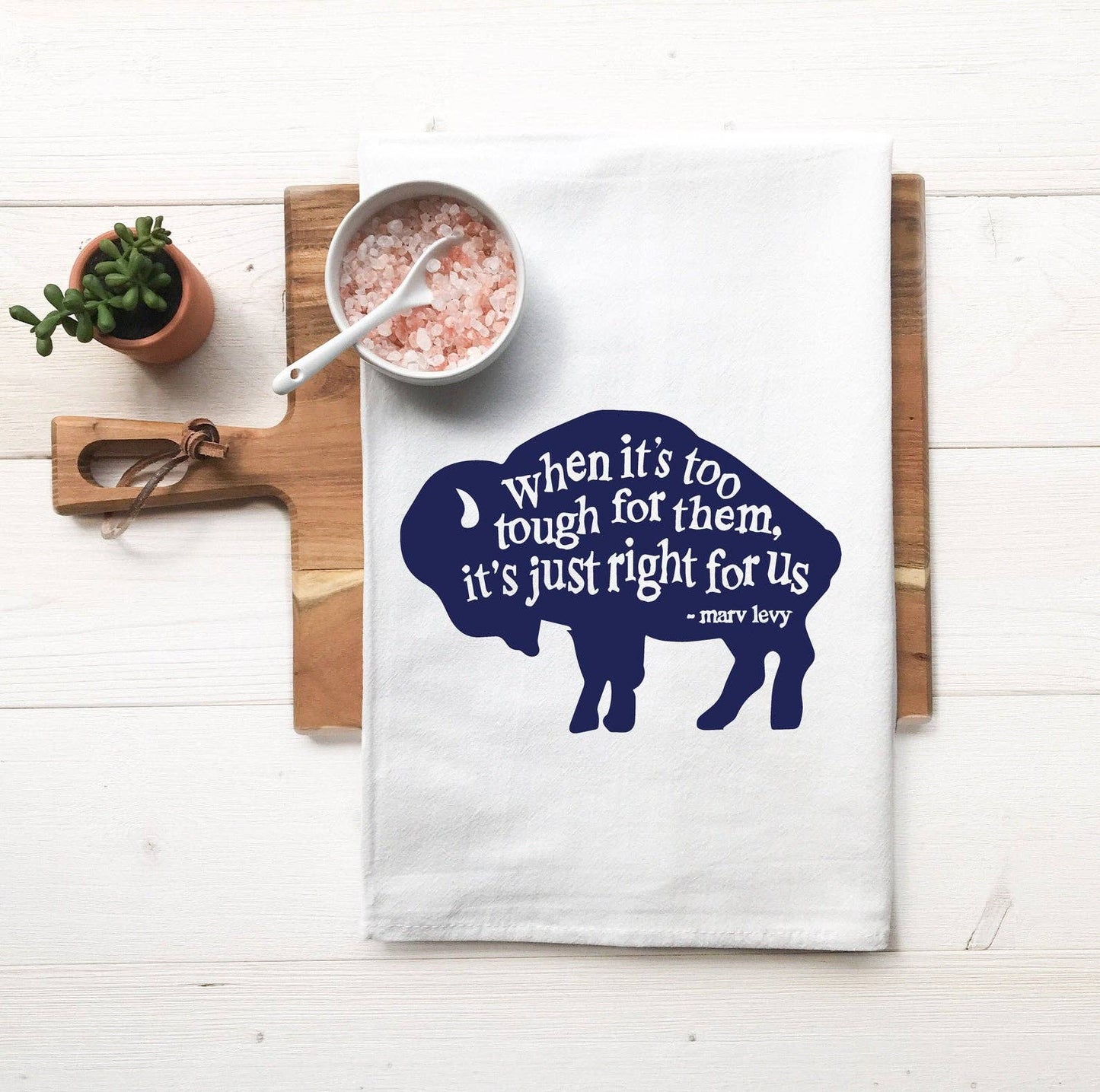 Buffalo Tea Towel - NAVY Marv Levy Quote