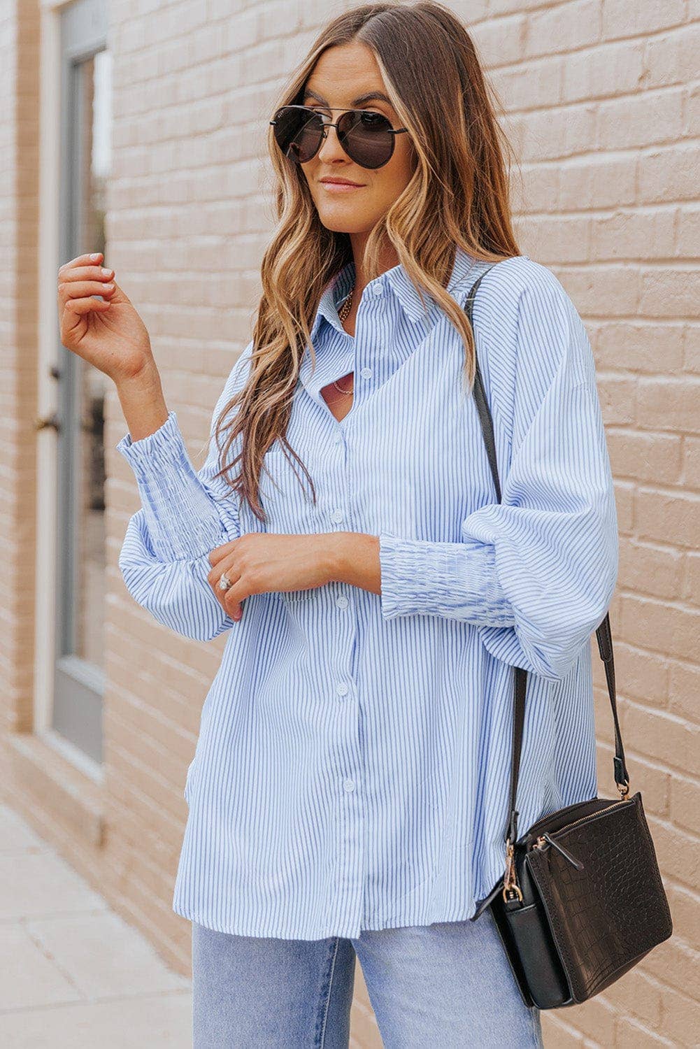 Emberlynn Striped Cinched Sleeve Top…medium