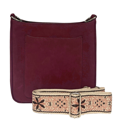 ASHLEY SUEDE VEGAN LEATHER CROSSBODY: Plum