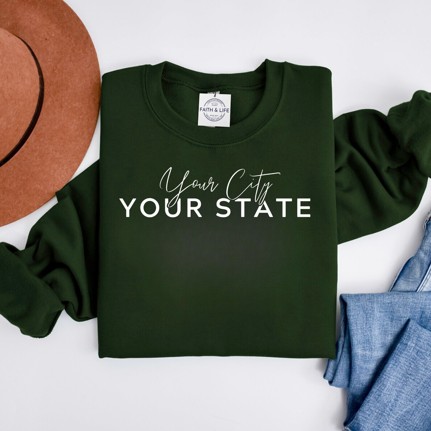 Custom Brighton, NY Sweatshirt: Small…Heather Navy