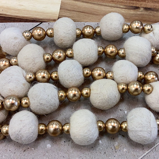 72” wool felt garland…cream felt and gold beads