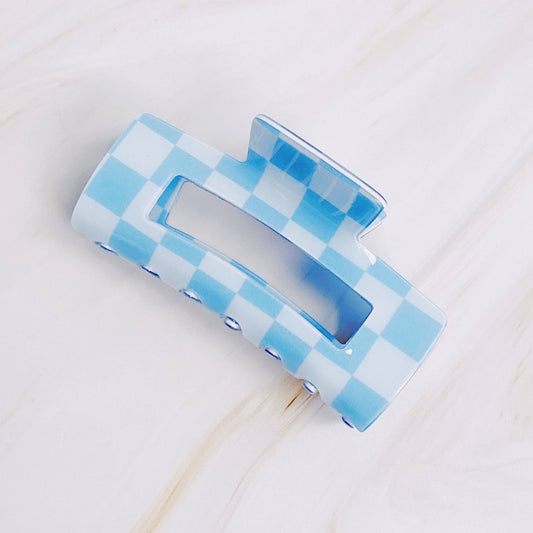 Checker Lovers Hair Claw clip: Blue
