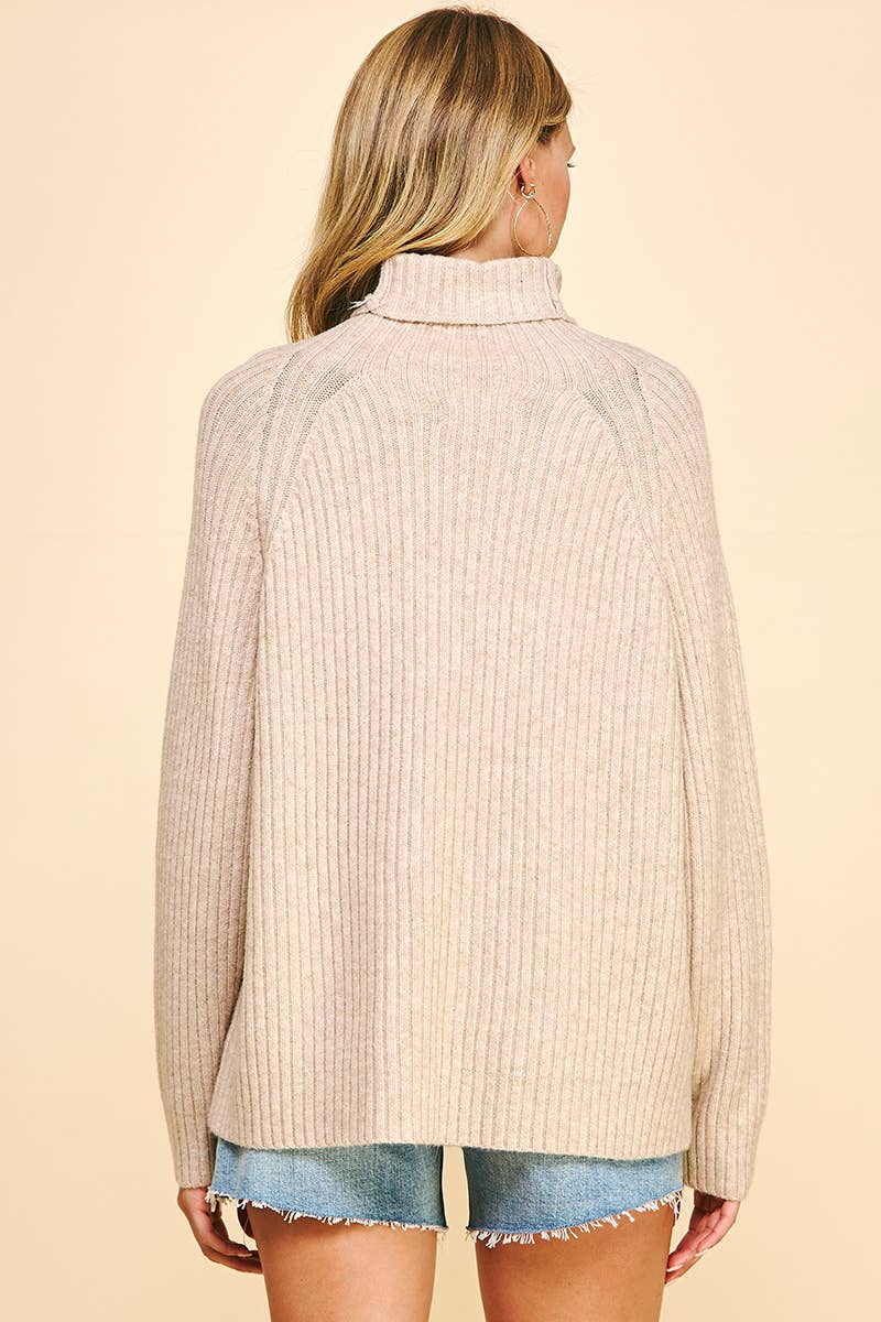 RIBBED TURTLENECK SWEATER - OATMEAL: M