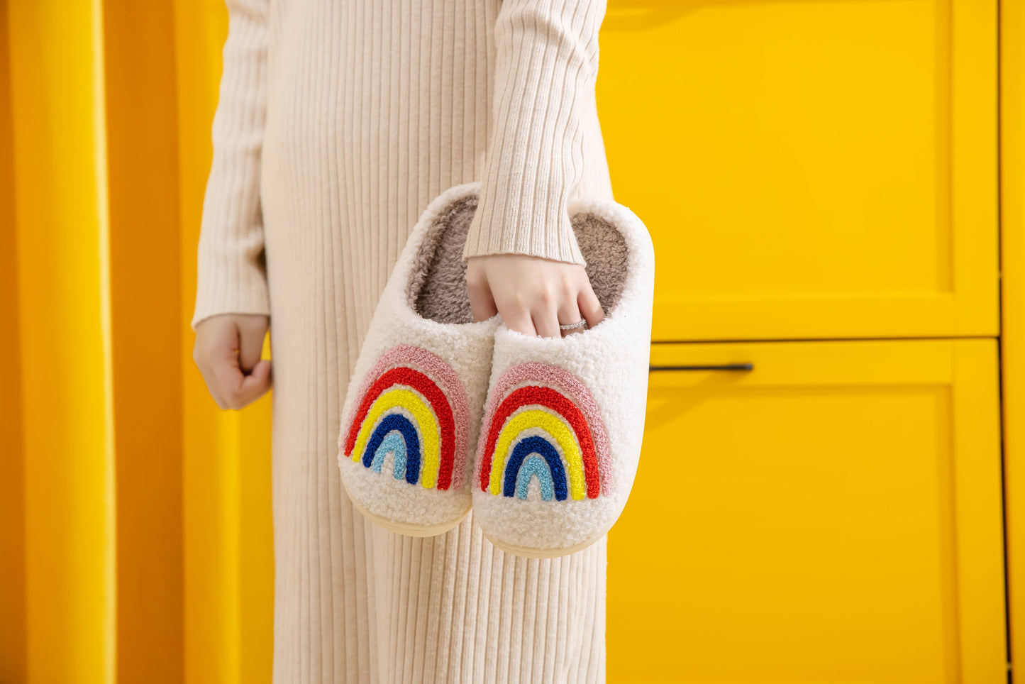 Rainbow Illustrated Soft Fluffy Comfy Warm House Slipper: X-Large