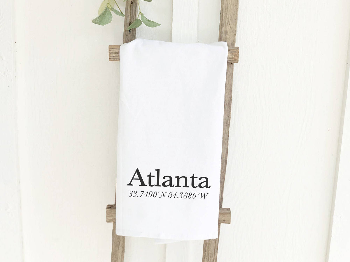 Custom City and Coordinate Cotton Tea Towel: 19" x 28" (with loop)