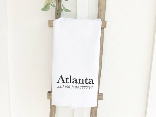 Custom City and Coordinate Cotton Tea Towel: 19" x 28" (with loop)
