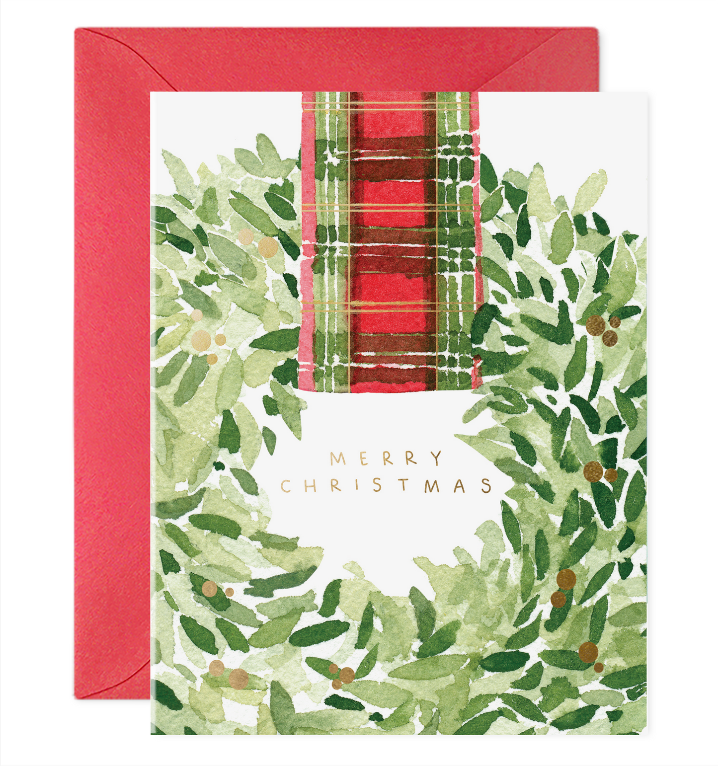 Plaid Ribbon Wreath | Christmas Cards (Boxed Set of 6): 4.25 X 5.5 INCHES