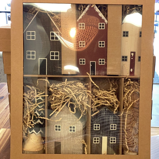 Hand painted wood house village…set of 7