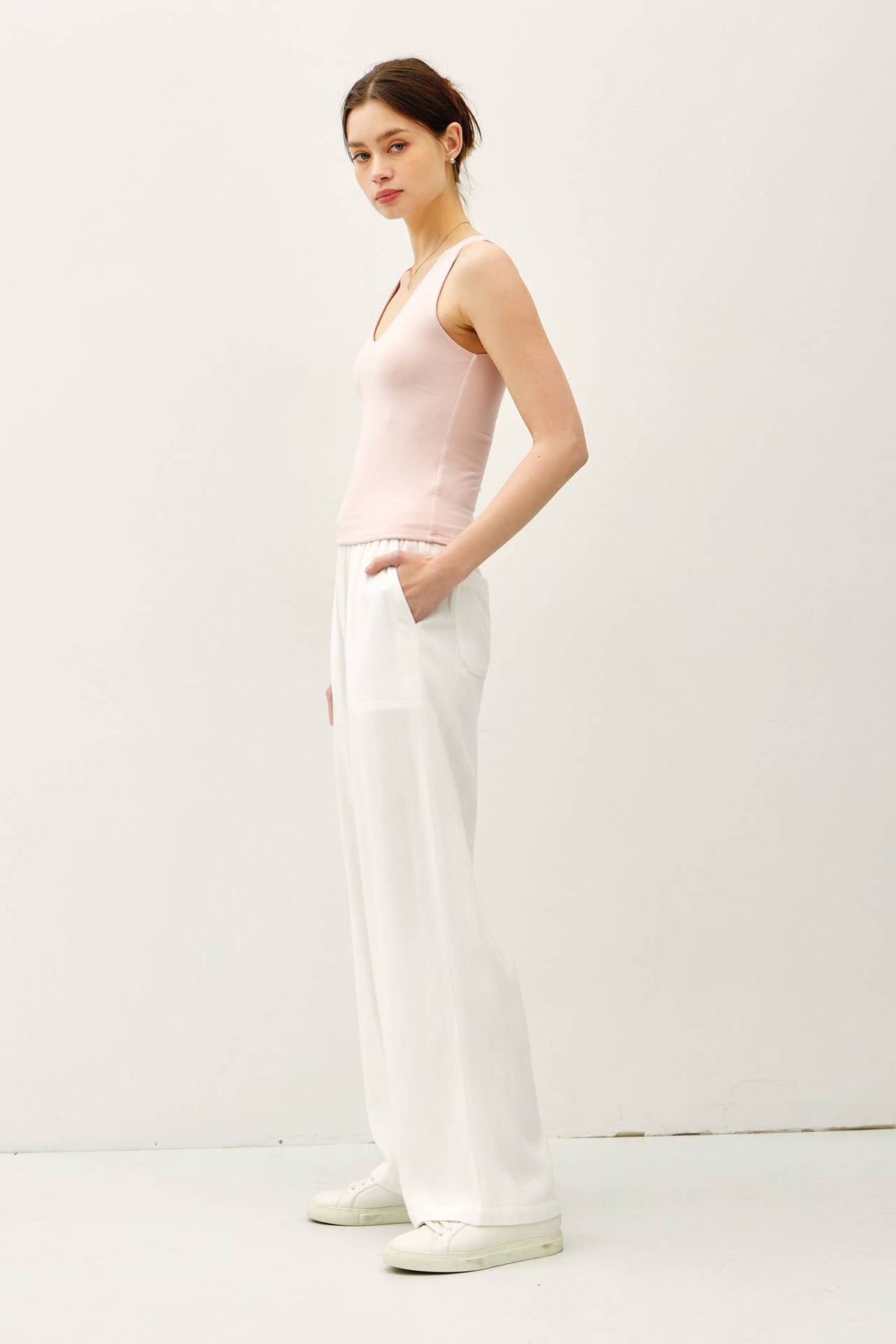 BASIC FULL LENGTH V-NECK TANK:White / L