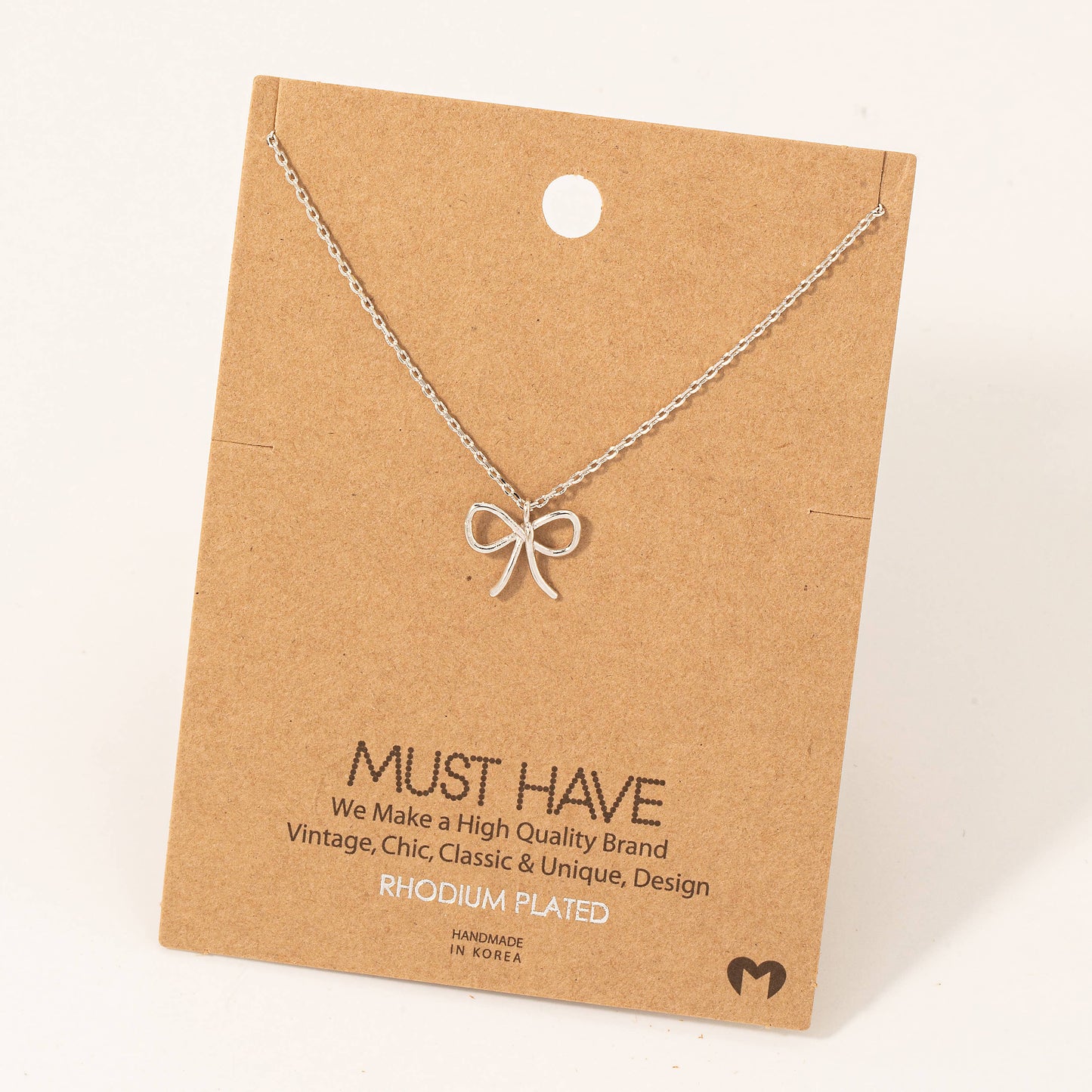Gold Dipped Wire Ribbon Bow Necklace: Silver